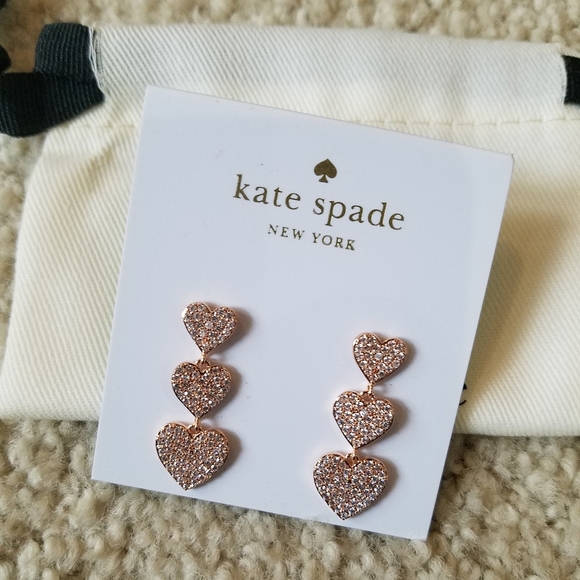 kate spade Yours Truly Rose Gold-Tone Crystal Encrustd Triple Heart Earrings NWT - Picture 7 of 12